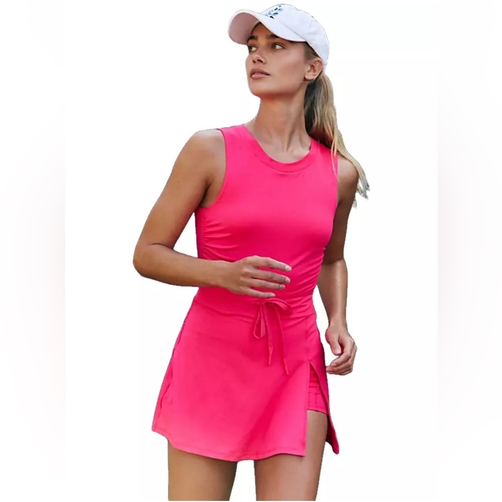FREE PEOPLE FP MOVEMENT EASY DOES IT DRESS Waistband Malibu Pink Open Back Small